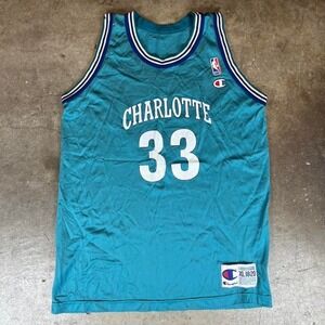 Vintage Champion Charlotte Hornets Alonzo Mourning blue NBA Jersey Men's Small